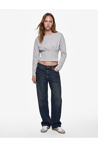 Koton Slim Fit Long Sleeve Crew Neck T-Shirt with Corset Detail