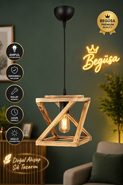 Begüsa Kafes Tekli Ahşap Avize