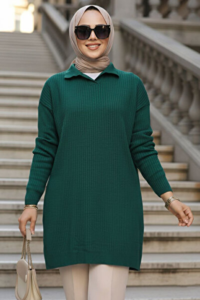 Neva Style Rebrasto Smaragdno zelena hijab pletena tunika 65903ZY