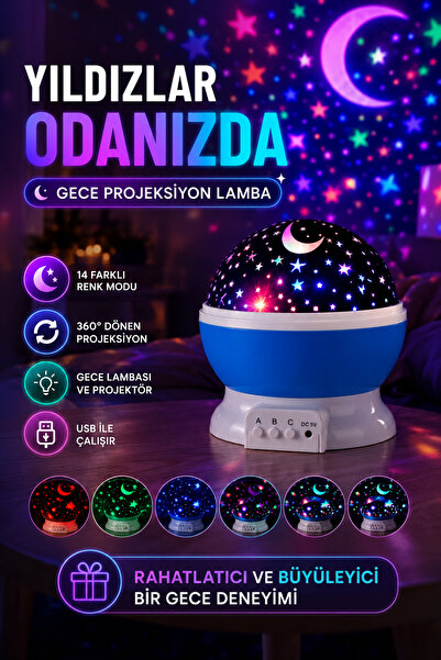 House Bird Gece Projeksiyon Lambası 14 Renk Modlu 360° Dönen Yıldız Projektör...
