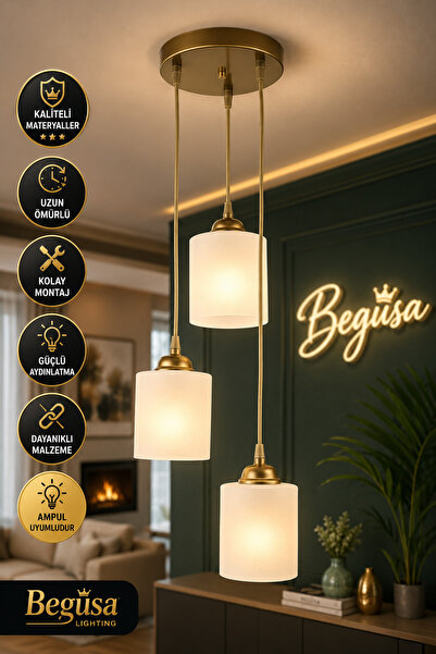Begüsa Veresace 3.Lü Camlı Avize Eskitme