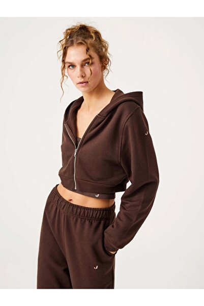 Jerf Aura Zippered Crop Hoodie Brown