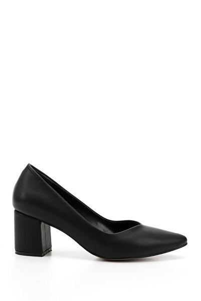 GÖNDERİ(R) Women's Black Pointed Toe Medium Thick Heeled Shoes