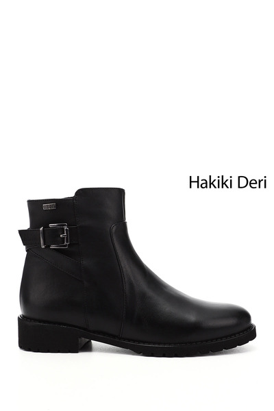 GÖNDERİ(R) Women/Girls Black Zippered Rubber Sole Genuine Leather Boots