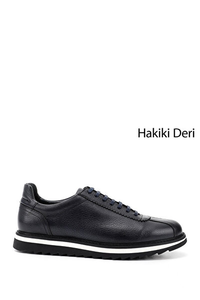 GÖNDERİ(R) Men's Navy Blue Antique Lace-Up Genuine Leather Comfort Sneaker