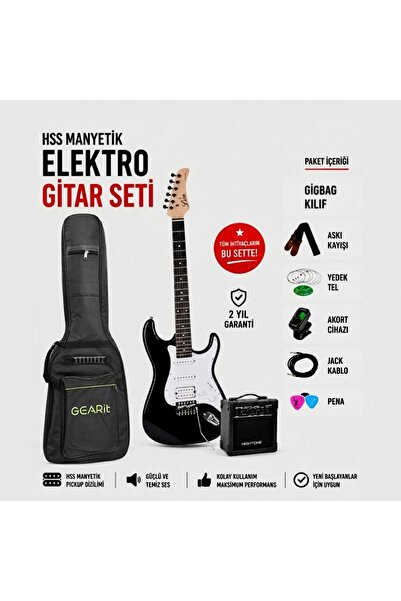 3M MUSİC Siyah Elektro Gitar Amfili Elektro Gitar Set