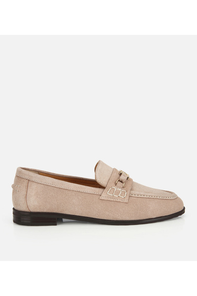 Hotiç Kadın Süet Deri Bej Toka Detaylı Klasik Loafer