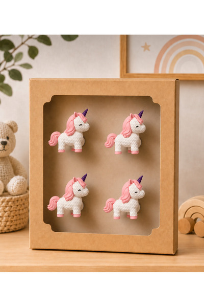 Rekatech 4 LÜ SET UNİCORN KULP SETİ Çocuk Odası Örgü Desenli Dekoratif Çekmec...