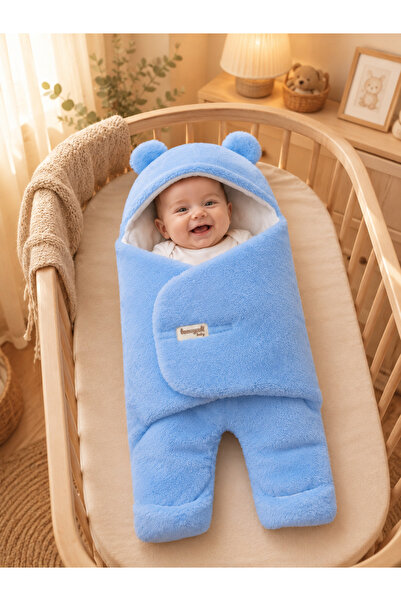 Tomuycuk 0-12 Months Fiber Plush Welsoft Blue Outer Baby Swaddle & Blanket wi...