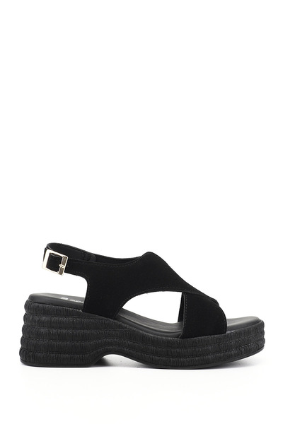 GÖNDERİ(R) Women's Black Suede Wedge Heel Sandals