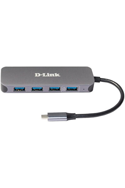 D-Link HUB USB DUB-2340, USB Type C, cablu 10 cm, metalic, Argintiu