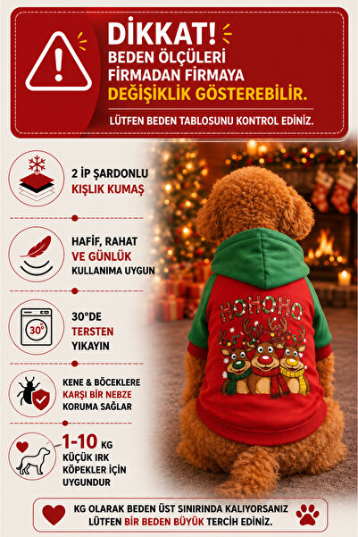 DOGİ&DOG Small Breed Christmas Hohoho Dog Clothes Dog Cat Sweati (1-10kg)