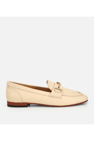 Hotiç Kadın Deri Bej Yumuşak Dokulu Tokalı Klasik Loafer