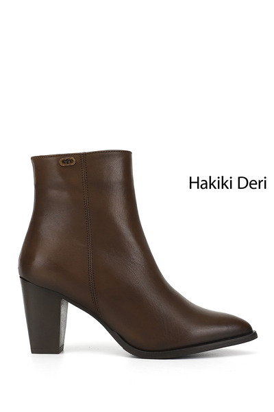 GÖNDERİ(R) Women/Girls Brown Antique Zippered Pointed Toe Genuine Leather Boots