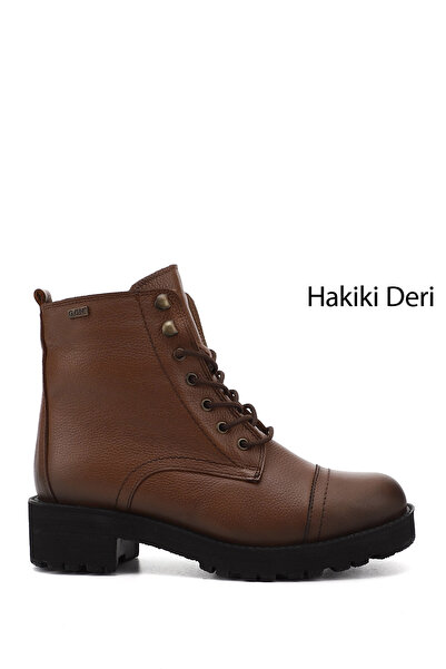 GÖNDERİ(R) Women's Tan Floater Zippered Rubber Sole Genuine Leather Boots