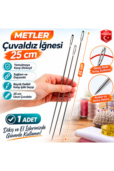 Metler Çuvaldız Düz İğne 25 cm &25 cm Uzunluğunda Büyük Delikli İğne Çuvaldız...