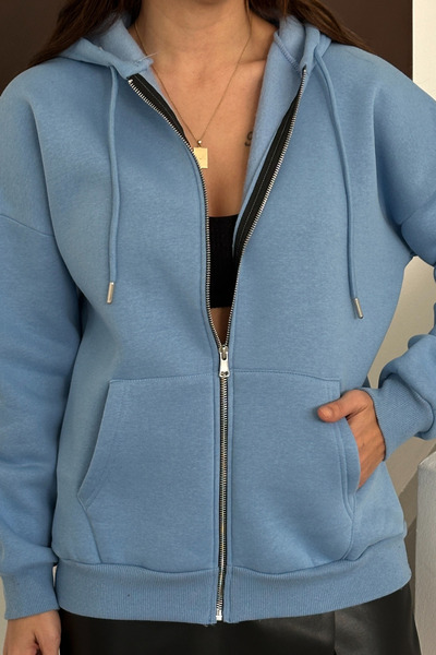 Balenbi Women's 3 Thread Fleece Lined Hooded Oversize Sweat Cardigan 1110