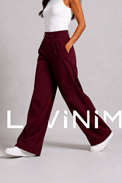 LAVİNİM Palazzo Oversize Orjinal Kesim Bordo Kadın Pantolon
