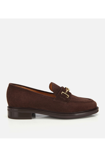 Hotiç Kadın Süet Deri Kahverengi Tokalı Klasik Loafer