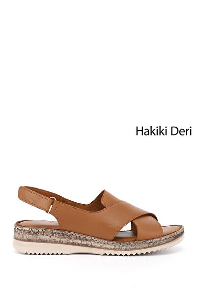 GÖNDERİ(R) Kadın Taba Antik Cırt Bantlı Dolgu Topuk Hakiki Deri Sandalet