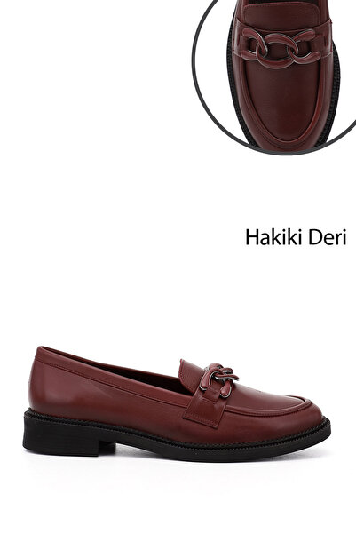 GÖNDERİ(R) Women's Burgundy Buckle Genuine Leather Loafer Shoes