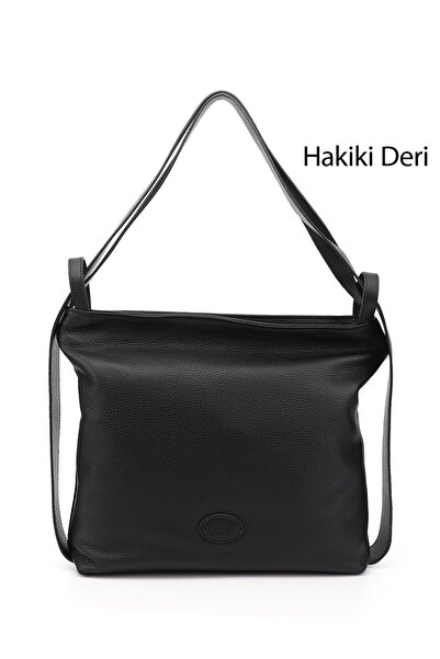 GÖNDERİ(R) BLACK FLOTER Gön Platinum Genuine Leather Large Size Women's Shoul...