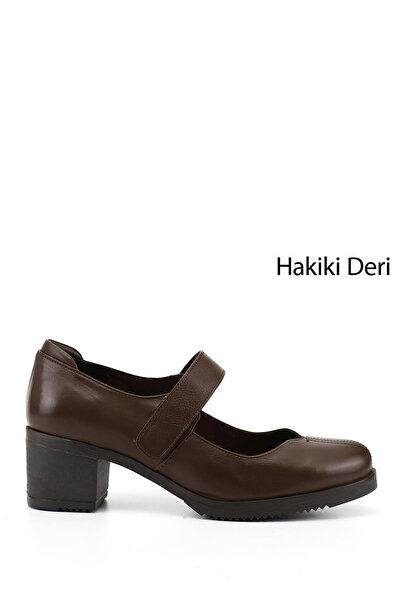 GÖNDERİ(R) Women's Brown Antique Medium Thick Heeled Genuine Leather Shoes