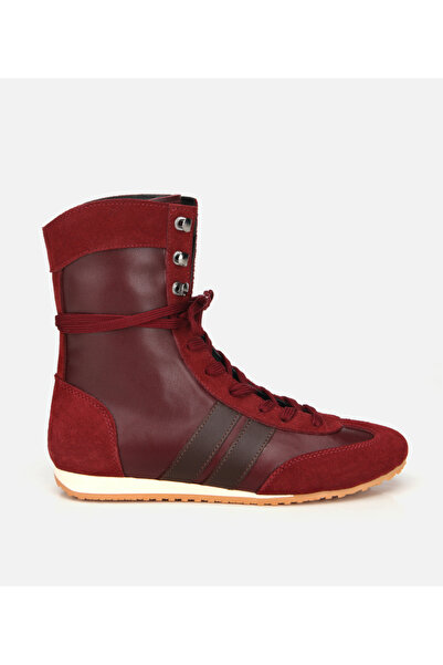 Hotiç Kadın Deri Bordo Sneaker Comfort Düz Bot