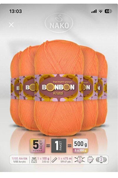 BONBON KRİSTAL Lif İpi Turuncu :98215 (5 adet)
