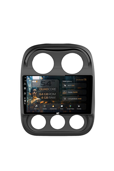 HUB64 Navigație Android Jeep Compass (2016+), 10.1 inch, 4GB RAM, CarPlay și ...