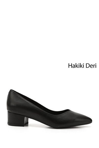GÖNDERİ(R) Black Heel Genuine Leather Pointed Toe Short Thick Heeled Women's ...