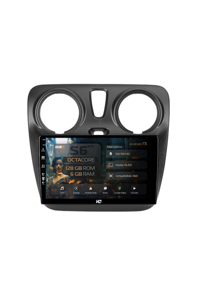 HUB64 Navigație Android Dacia Dokker / Lodgy, 9 inch, 6GB RAM, CarPlay și And...