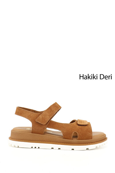 GÖNDERİ(R) Kadın Taba Süet Cırt Bantlı Hakiki Deri Sandalet