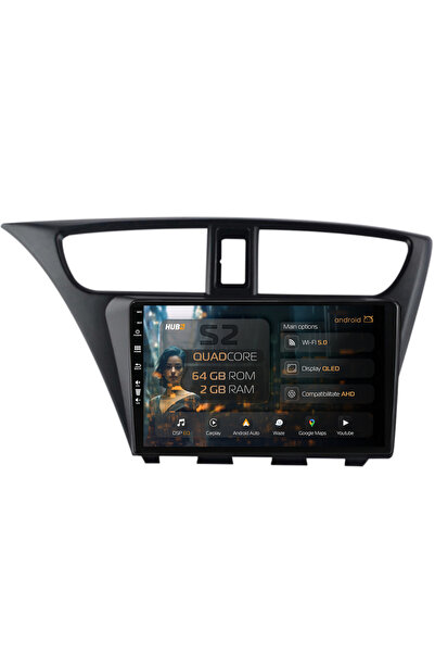 HUB64 Navigație Android Honda Civic Hatchback (2012-2015), 9 inch, 2GB RAM, C...