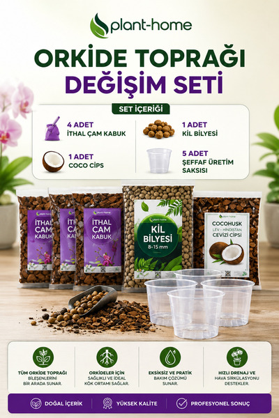Plant Home Power Mix Orkide Toprağı Değişim Seti – İthal Çam Kabuğu, Coco Cip...