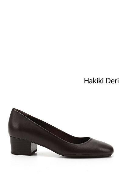 GÖNDERİ(R) Brown Antique Heart Genuine Leather Round Toe Short Thick Heeled W...
