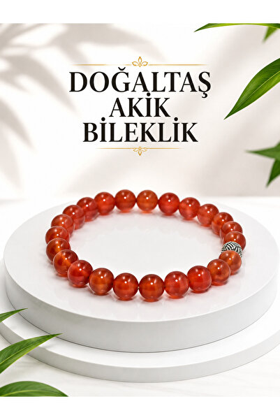 QELA COLLECTION 8 mm Akik Doğal Taş Bileklik – Unisex, El Yapımı, Tescilli Ma...