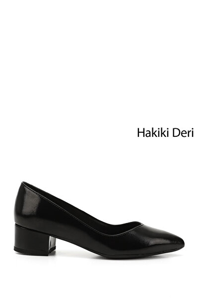 GÖNDERİ(R) Women's Black Patent Leather Short Thick Heeled Genuine Leather Shoes