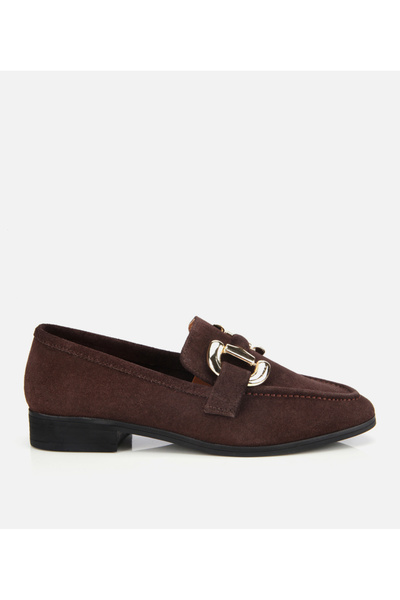 Hotiç Kadın Süet Deri Kahverengi Tokalı Klasik Loafer