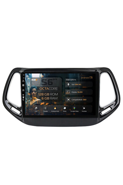 HUB64 Navigație Android Jeep Compass (2016+), 10.1 inch, 6GB RAM, CarPlay și ...