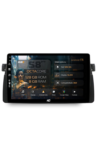 HUB64 Navigație Android BMW E46, 9 inch, 8GB RAM, CarPlay și Android Auto, DS...