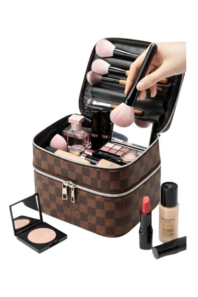 NS reliable مزدوج الطبقات Captain Seyahat Makeup حقيبة سي - منظم مستحضرات تجميل كبير الحجم متعدد الوظائف باللون الفوشيا