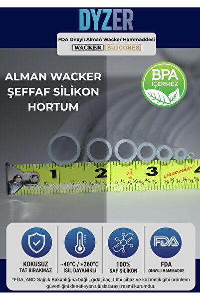 DYZER Alman Wacker Şeffaf Silikon Hortum 4x6 1 metre (İç Çap: 4 mm Dış Çap: 6...