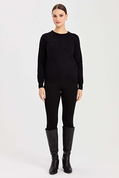 Desen Triko Women's Crew Neck Wool Sweater Black