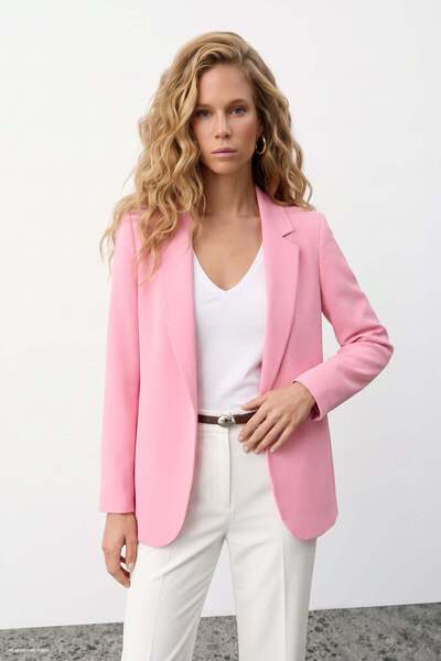 Sateen Classic Collar Long Jacket - Pink