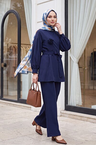 Modamorfo V-Neck Rose Brooch Belted Balloon Sleeve Pleated Elastic Waist Pant...