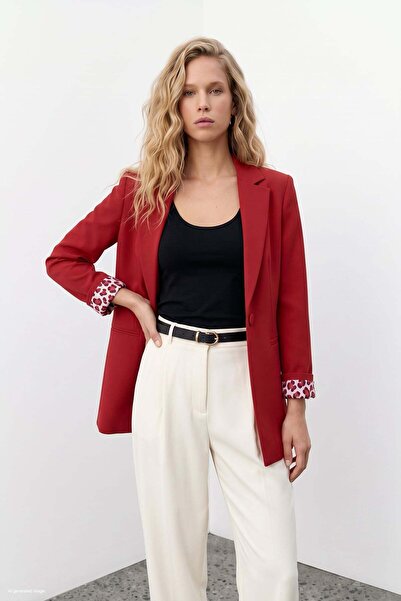 Sateen Mono Yaka Klasik Ceket - Kırmızı