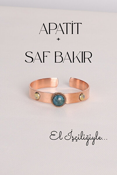 Store Apatit Doğal Taş Saf Bakır El İşçiliği Bilezik