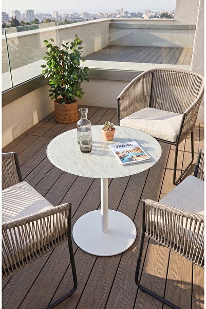 EFFE YAPI DEKOR Traverten Mermer Desenli Modern 70 CM Yemek Masası 8 MM Tempe...