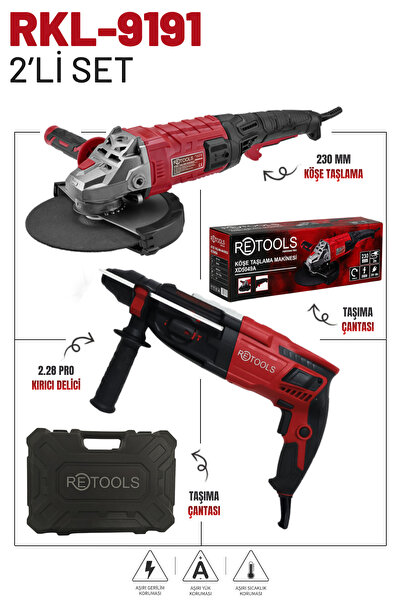 RETOOLS RKL-9191 BORDO 2'Lİ SET (2.28 PRO KIRICI DELİCİ + 230 NM KÖŞE TAŞLAMA)